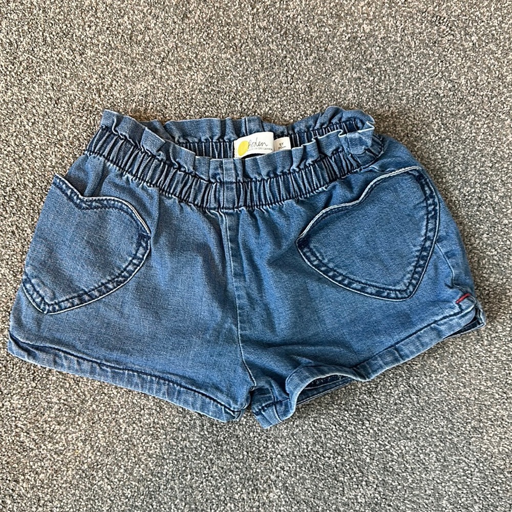 Mini Boden Denim Chambray Shorts with heart pockets